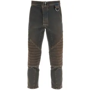 Custom Men's Slim Jeans Vintage Dark Brown Pants Zipper Waist Design Feel Walking Line Punk Trend Street Fashion for Men