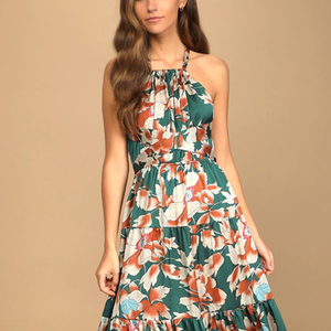Vêtements pour femmes <span class=keywords><strong>été</strong></span> 2023 personnalisé imprimé vacances plage longues robes décontractées à volants à plusieurs niveaux Floral Maxi licou <span class=keywords><strong>robe</strong></span> <span class=keywords><strong>bohème</strong></span> - Product Image 3