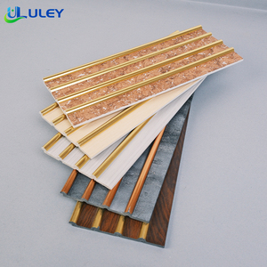 Panneau mural décoratif <span class=keywords><strong>en</strong></span> PS imitation marbre et grain de bois, avec ligne dorée, pour intérieur - Product Image 1