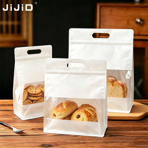 JIJID Handheld Window Cotton Paper Stand-up Zipper Bag Custom Food Packaging Pouch voor brood, snacks en cadeauverpakkingen - Product Image 1