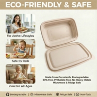 Boîte alimentaire jetable personnalisée en amidon de maïs, couvercle robuste anti-fuite, compatible micro-ondes, biodégradable pour burgers, pains, nouilles à emporter