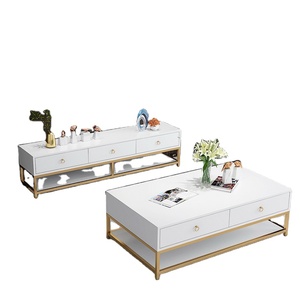 Mueble de <span class=keywords><strong>TV</strong></span> de Lujo para Sala de Estar, Moderno, Simple, Multifuncional, <span class=keywords><strong>Mesa</strong></span> de <span class=keywords><strong>TV</strong></span> con Marco de Acero Inoxidable, <span class=keywords><strong>Soporte</strong></span> de Televisión Blanco - Product Image 1