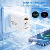 Chargeur rapide USB Type C PD 65W à 2 ports, prise EU US, chargeur mural USB-C pour téléphone portable, charge rapide Type-C avec câble de charge USB C