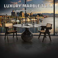 Table à manger moderne en marbre naturel poli avec pieds en bois massif, mobilier pour villa, restaurant, salon, appartement