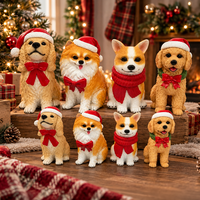 Ensemble de 4 figurines de chiens de Noël en résine peintes à la main, paire de chiens Corgi avec chapeau de Père Noël et écharpe, décoration de maison pour les fêtes
