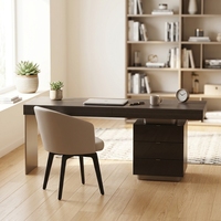 Bureau de direction moderne extensible en acier inoxydable et bois, style minimaliste italien, avec tiroir, pour usage intérieur