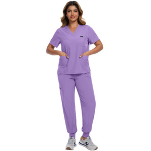 Tenues médicales unisexes en tissu polyester Dobby à séchage rapide, hauts de blouse à manches courtes, ensembles deux pièces pour infirmières dentaires, médecins et personnel hospitalier - Product Image 4
