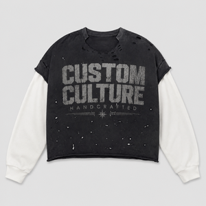 Double Layer Distressed T-<b>shirt</b> Contrast Long Sleeve Tee Heavyweight Cotton Boxy Fit Washed Streetwear Custom <b>Men</b> T <b>Shirt</b> - Product Image 1