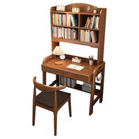 Escritorio Ergonómico de Madera Maciza con Altura Ajustable y Estantería Integrada para Oficina en Casa y Dormitorio