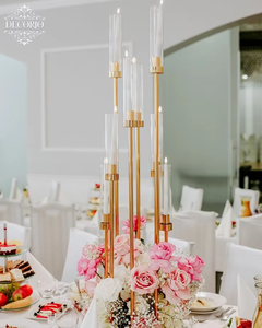 Support de candélabre de mariage, centre de table, décoration de fête LANJO, porte-bougie en acrylique doré à 3/5/8 têtes - Product Image 5