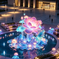 Lanternes florales géantes sur le thème du lotus, personnalisées, imperméables et réutilisables pour une utilisation en extérieur/intérieur, parcs touristiques culturels, zones en bord de lac