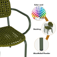 Chaise de salle à manger d'extérieur moderne avec structure en aluminium et accoudoirs en corde Teslin tressée pour restaurant, café, terrasse