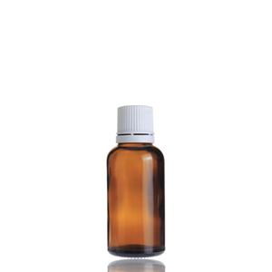 1 oz 30ml Amber Round Essential Oil Glass <b>Bottle</b> With White <b>Plastic</b> Screw Cap - Product Image 3