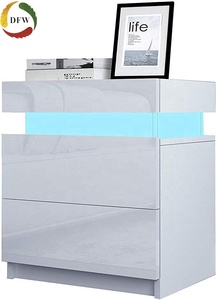 Hot Sale High Gloss LED Lights Bedroom Bedside Cabinet <strong>Night</strong> <strong>Stand</strong> With Two Drawers - Product Image 4