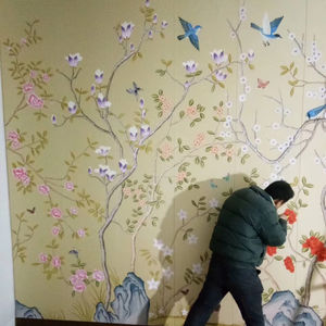 Zhenling luxury Chinoiserie silk <span class=keywords><strong>alberi</strong></span> a farfalla dipinti a mano <span class=keywords><strong>con</strong></span> <span class=keywords><strong>carta</strong></span> <span class=keywords><strong>da</strong></span> <span class=keywords><strong>parati</strong></span> a colori di sfondo variabile per la decorazione della parete interna - Product Image 1