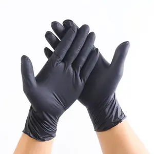 ถุงมือทำงานไนไตรล์สีดำปราศจากแป้งใช้ในอุตสาหกรรม