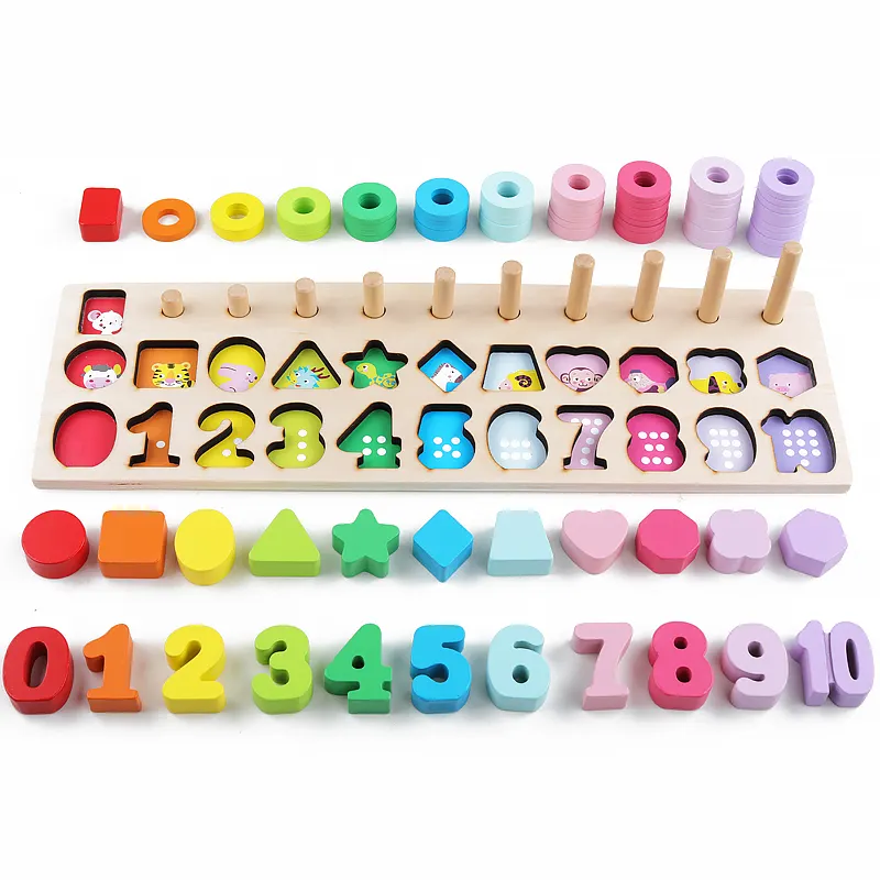 Großhandel Montessori Lernspiel zeug Mathematik Smart Games Sensorisches Spielzeug Bunte geometrische Form Mathe Holz spielzeug