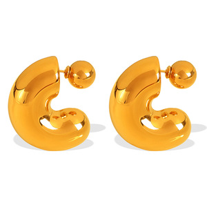 Boucles d'oreilles clous plaquées or en forme de C, design géométrique, en acier inoxydable, bijoux de mode pour soirée EH702 - Product Image 5
