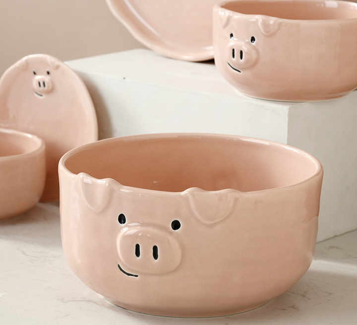 ZC Cute Bowl Set Ceramic Japanese Cartoon Ceramic Plate Dinnerware Home Creative  Breakfast Plate Bowl Dinner Set Dinnerware