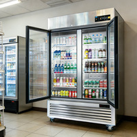 Enfriador Comercial de Acero Inoxidable de Alta Resistencia con Una Sola Temperatura, Dos Puertas de Vidrio, Enfriamiento por Compresor de Aire y Control Digital