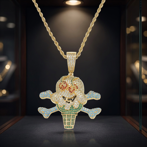 Micro Paved Skeleton Ice Cream Pendant Necklace 3D Bling Cubic Zirconia Lab Created Silver Plated <b>Rope</b> <b>Chain</b> Hip Hop Brass - Product Image 3