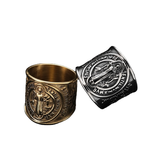 Wholesale Wide-profile Embossed Stainless Steel Ring Waterproof Stainless Steel Vintage Men's Ring