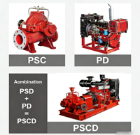 Pompe centrifuge horizontale à double aspiration haute pression 10/100 CV pour lutte contre l'incendie, à corps divisé, avec moteur diesel et électrique