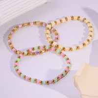 À la mode coloré perlé Bracelet ensemble en acier inoxydable or perles élastique femmes bohème mode bijoux accessoires cadeau ensemble