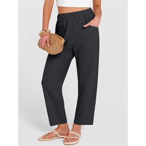 FOXA Pantalon Capri pour femme, taille haute, élastique, longueur cheville, respirant, avec poches, tenue décontractée pour la plage et le travail - Product Image 5