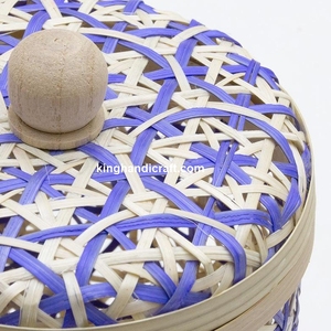 Handmade Modern Round <b>Bamboo</b> Storage <b>Basket</b> with Lid for Ramadan Eid | Eco-Friendly Multi-Purpose Home Decor - Product Image 3