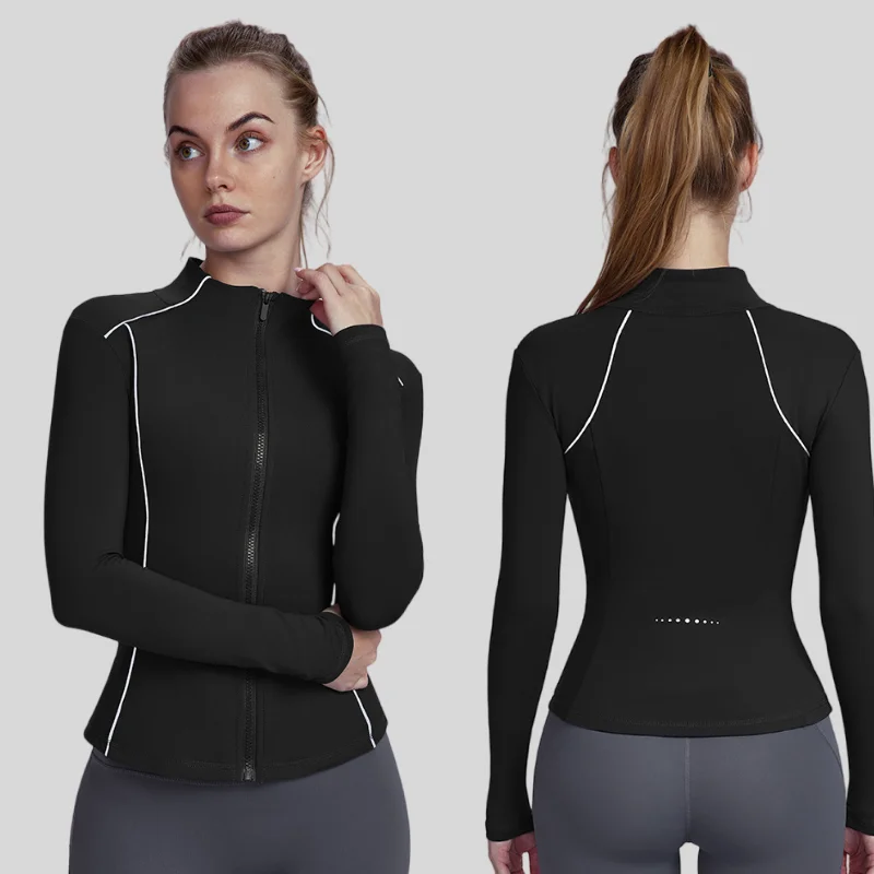 Women's Slim Fit Plush Yoga Jacket Long Sleeves Warm Stand Collar Lightweight Breathable Zipper Tops Outdoor Sports Printed