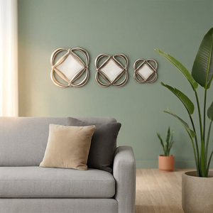 Ensemble de 3 sculptures murales géométriques modernes en métal, faites à la main, abstraites, pour la décoration du salon - Product Image 5