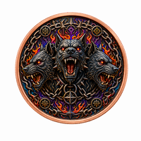 Pièce de monnaie en cuivre Cerberus, le chien à trois têtes, 5 AVDP oz .999, relief 3D haute définition, couleur UV, pièce d'art mythique gardien du monde souterrain