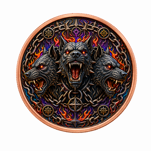 Moneda de Cobre Cerberus, el Perro de Tres Cabezas, <span class=keywords><strong>5</strong></span> AVDP oz, .999 Fino, Relieve 3D de Alta Calidad, Color UV, Moneda de Cobre Artística del Guardián del Submundo Mítico - Product Image 1