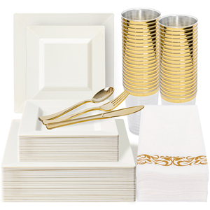 Platos Cuadrados Desechables de PS Premium al por Mayor con Borde Dorado para Fiestas, Restaurantes y Reuniones, Colores Personalizados Duraderos al por Mayor - Product Image 1