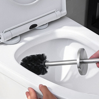 Accessoires de salle de bain AKPN, brosse de toilette ronde en acier inoxydable, support de brosse de toilette autoportant pour le nettoyage des toilettes