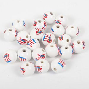 Custom American Independence Day Series Loose Round Natural <b>Wood</b> <b>Beads</b> for Jewelry Making - Product Image 2