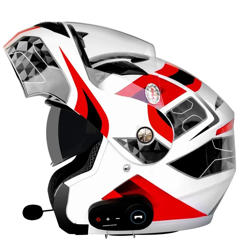 Custom Bluetooth Integrado Full Open Face Flip Up Casco de la motocicleta con color sólido