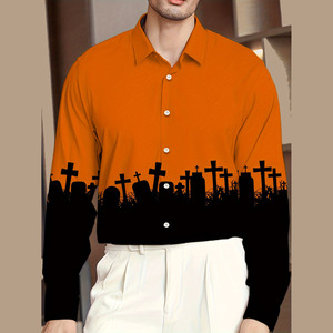 Camicia da uomo <span class=keywords><strong>a</strong></span> maniche lunghe <span class=keywords><strong>con</strong></span> stampa <span class=keywords><strong>pipistrello</strong></span> cimitero per Halloween 2026 - Top casual gotico <span class=keywords><strong>con</strong></span> bottoni per feste <span class=keywords><strong>a</strong></span> tema - Product Image 3