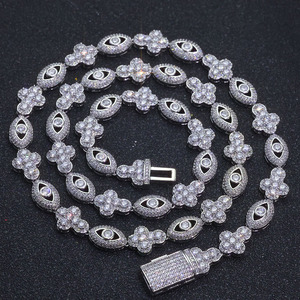 Collier tendance personnalisé Hip Hop 10 mm avec croix et œil pour hommes et femmes, chaîne à maillons plaquée argent ornée de zircons, en laiton, idéal pour les fêtes - Product Image 2