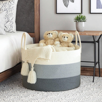 Panier de rangement cylindrique pliable grande capacité en coton tissé 100% avec poignée, écologique, durable, moderne et multifonctionnel