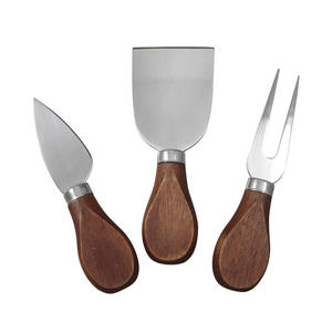 Juego de cuchillos para queso Sybaris Line de 3 piezas con mango de acacia, herramientas de tabla de queso de Metal para cortar logotipo láser, uso doméstico en la cocina - Product Image 1
