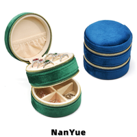 Boîte à bijoux ronde de voyage en velours, double couche, avec fermeture éclair, portable, organisateur de bijoux, étui personnalisé avec logo, emballage pour bijoux
