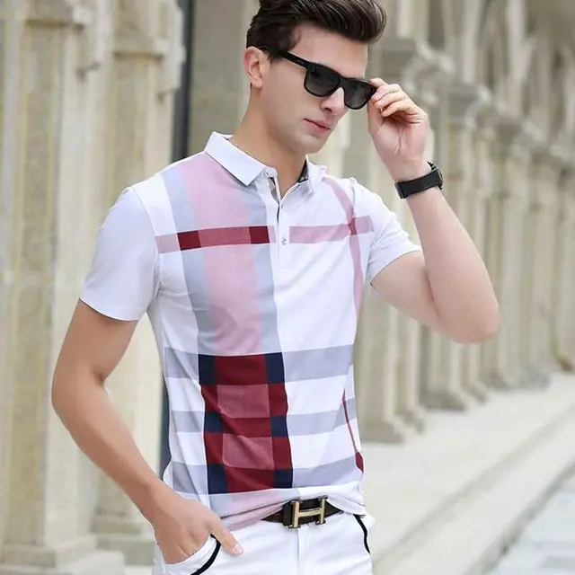 Hot Koop Polo Shirt Man Nieuwe Plaid Zomer Mode Klassieke Toevallige Tops Hoge Kwaliteit Mannen Korte Mouw Katoenen Polo T-shirt