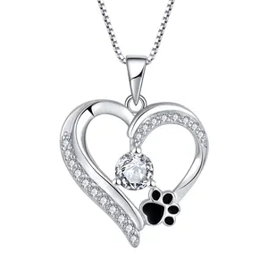 Wholesale Fashion Jewelry S925 Silver Heart-Shaped Pendant Cat Claw Enamel Love Necklace Cute Dog Claw Pendant