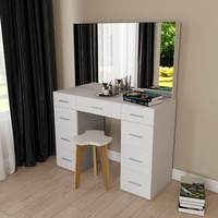 Coiffeuse modulaire moderne en bois avec meuble de rangement de chevet et miroir éclairé pour chambre d'hôtel et appartement