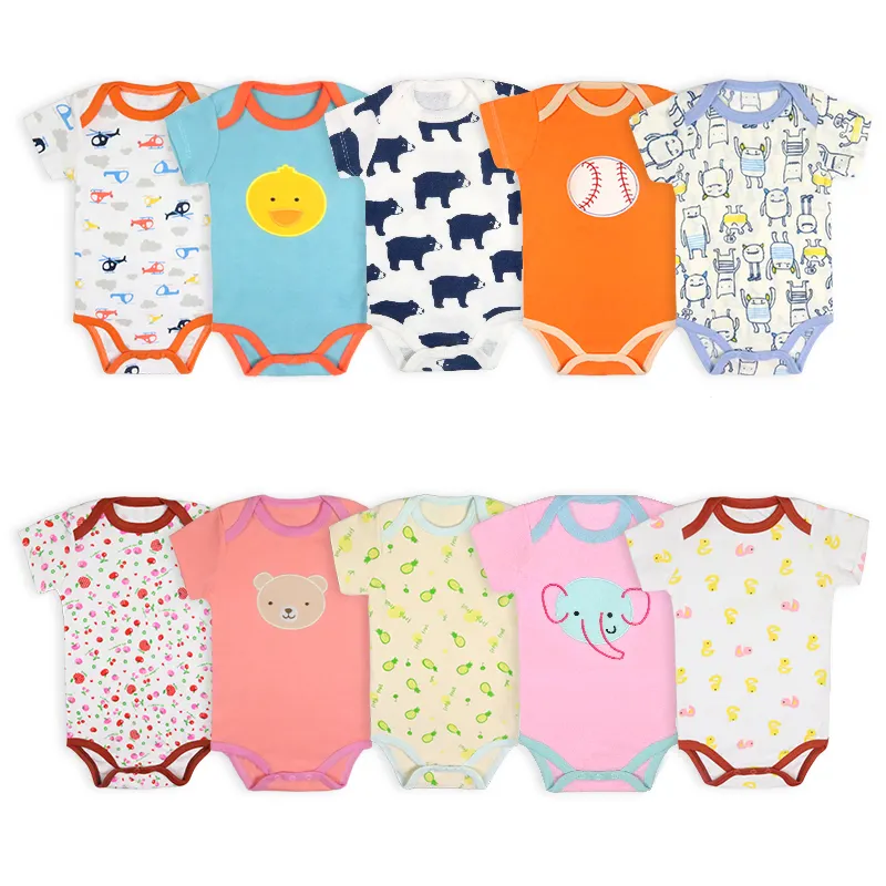 Wholesale 5Pcs Summer Cute Cartoon Newborn Baby Clothes Cotton Short Sleeves Infant Toddler Romper
