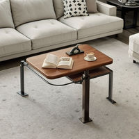 Table basse moderne en bois avec structure métallique convertible, meuble de rangement pour salon, style panneau de canapé