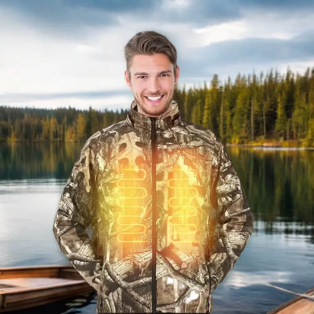 Jaket pemanas pria, desain kustom ukuran Plus 3 tingkat pemanas tahan air pakaian hangat untuk mendaki musim dingin dan berburu