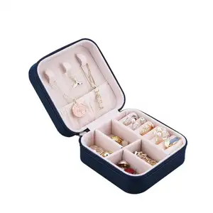 Custom Logo Printed Small Travel Jewelry Box Gift Leather Ring Earring Necklace Boxes Organizer Storage Case